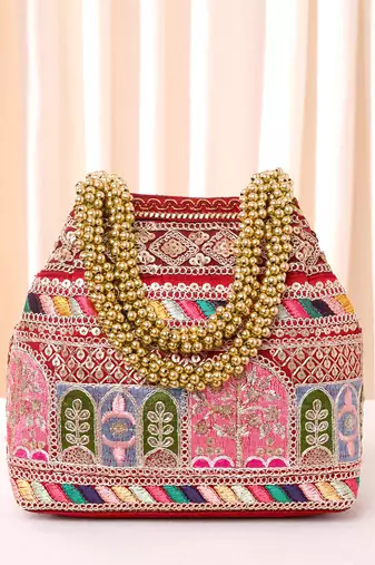 Maroon embroidery potli bag for women handmade wristlet handbag stylish purse ethnic fashion bag