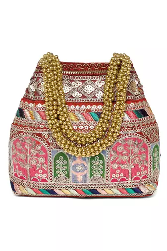 Maroon embroidery potli bag for women handmade wristlet handbag stylish purse ethnic fashion bag