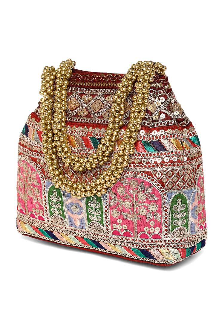 Maroon embroidery potli bag for women handmade wristlet handbag stylish purse ethnic fashion bag