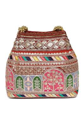Maroon embroidery potli bag for women handmade wristlet handbag stylish purse ethnic fashion bag 4