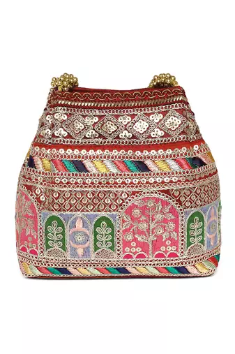 Maroon embroidery potli bag for women handmade wristlet handbag stylish purse ethnic fashion bag