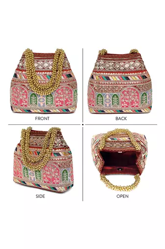 Maroon embroidery potli bag for women handmade wristlet handbag stylish purse ethnic fashion bag