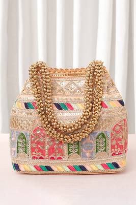 Peach embroidery potli bag handmade wristlet handbag stylish purse ethnic fashion bag for women 1