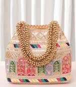 Peach embroidery potli bag handmade wristlet handbag stylish purse ethnic fashion bag for women