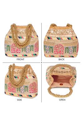 Peach embroidery potli bag handmade wristlet handbag stylish purse ethnic fashion bag for women 5