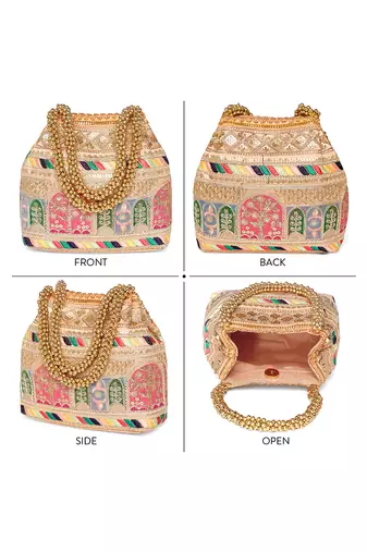 Peach embroidery potli bag handmade wristlet handbag stylish purse ethnic fashion bag for women