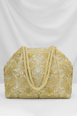 Golden embroidery potli bag ethnic wristlet purse for women & girls 1