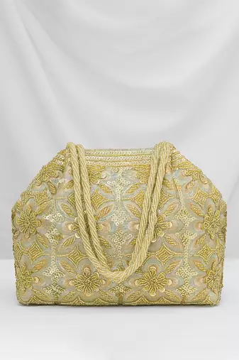 Golden embroidery potli bag ethnic wristlet purse for women & girls