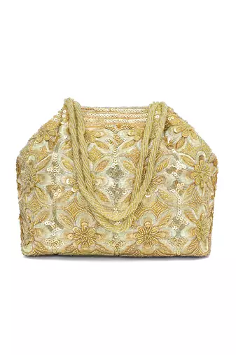 Golden embroidery potli bag ethnic wristlet purse for women & girls