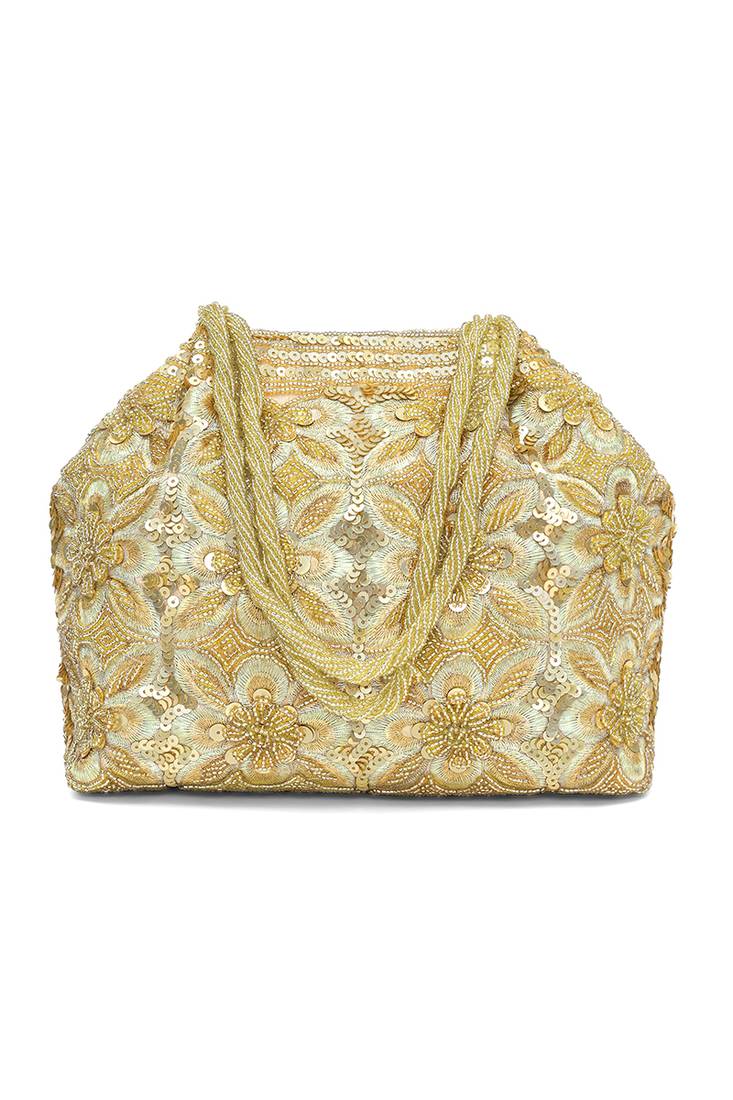 Golden embroidery potli bag ethnic wristlet purse for women & girls