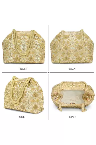 Golden embroidery potli bag ethnic wristlet purse for women & girls