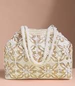 White embroidery potli bag ethnic wristlet purse for women & girls