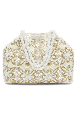 White embroidery potli bag ethnic wristlet purse for women & girls 2