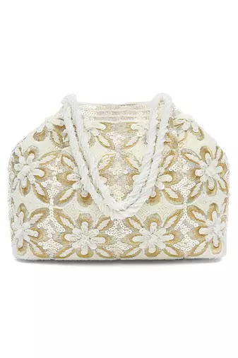 White embroidery potli bag ethnic wristlet purse for women & girls