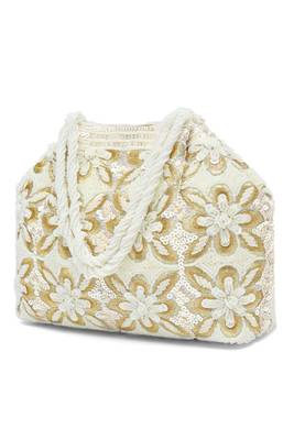 White embroidery potli bag ethnic wristlet purse for women & girls 3