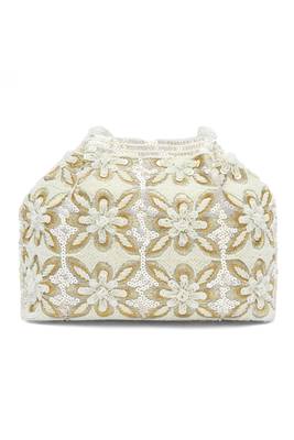 White embroidery potli bag ethnic wristlet purse for women & girls 4
