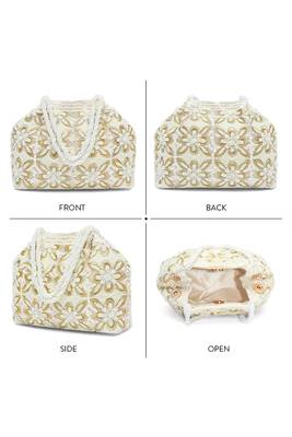 White embroidery potli bag ethnic wristlet purse for women & girls 5
