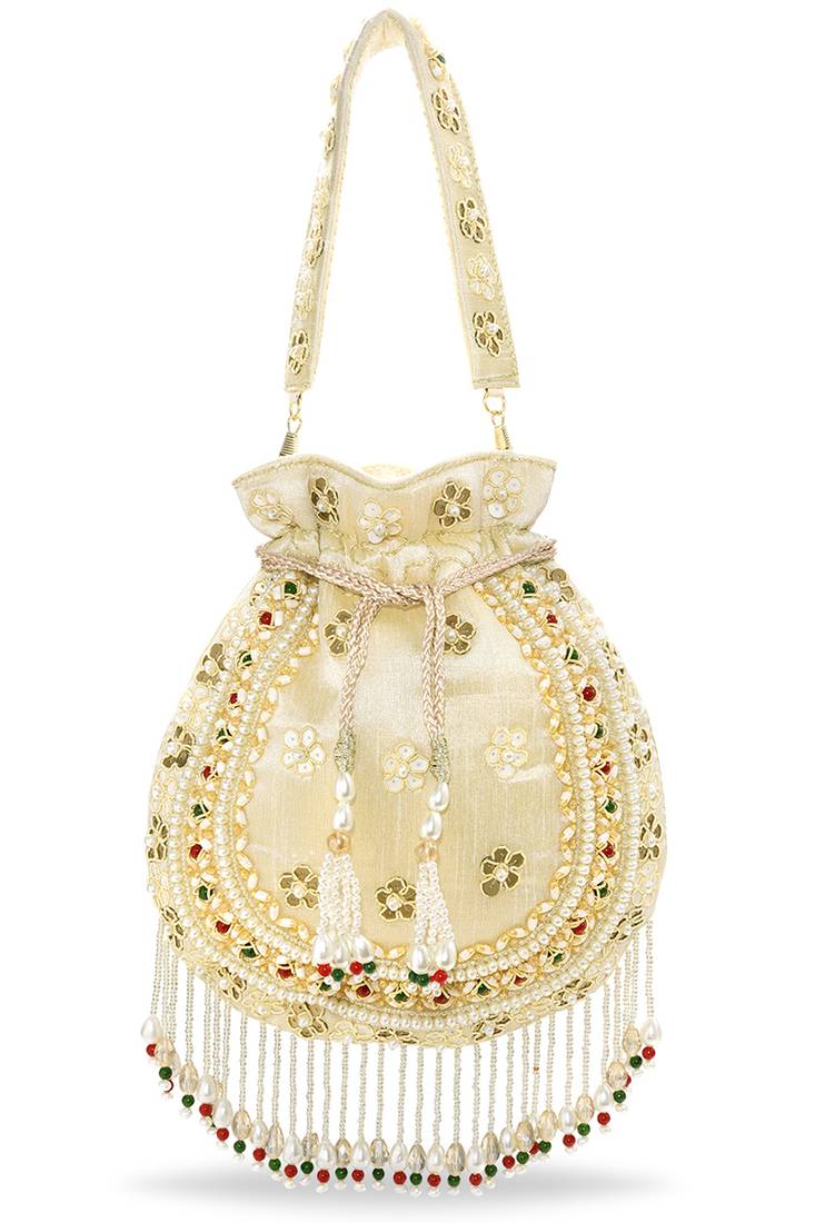 Embellished trendy potli bag ethnic wristlet purse for women