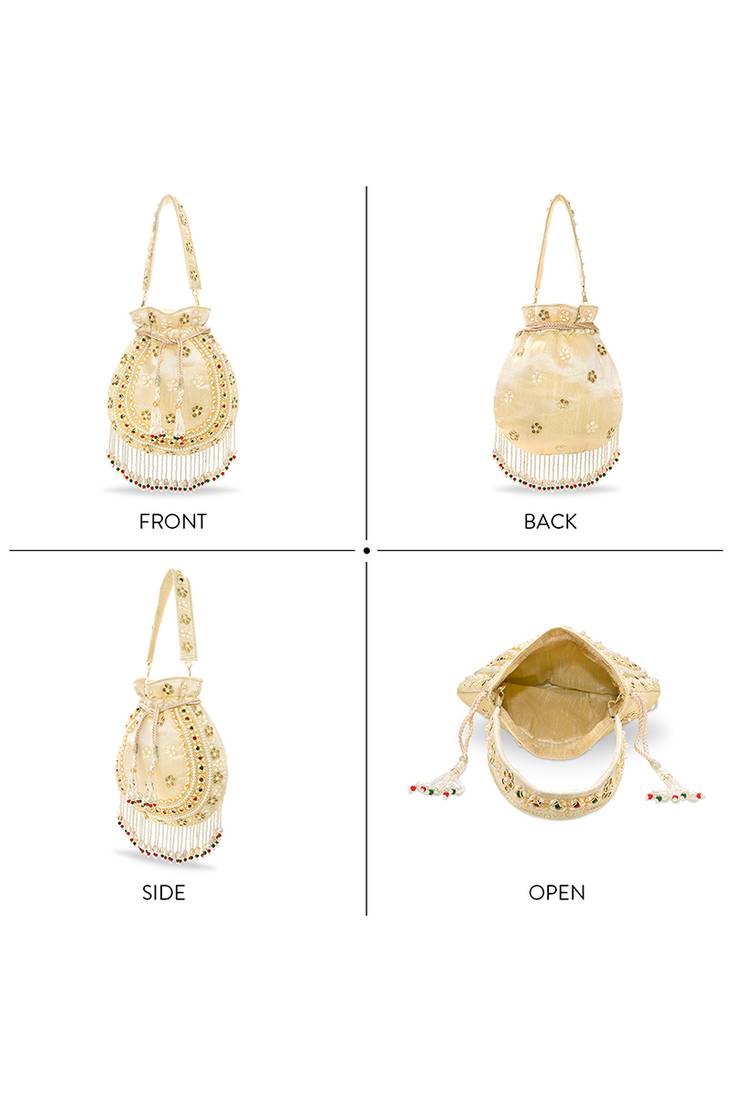 Embellished trendy potli bag ethnic wristlet purse for women