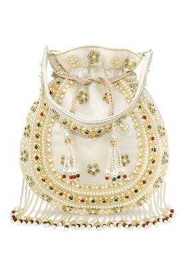 White embellished trendy potli bag ethnic wristlet purse for women & girls 1