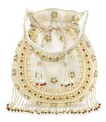 White embellished trendy potli bag ethnic wristlet purse for women & girls