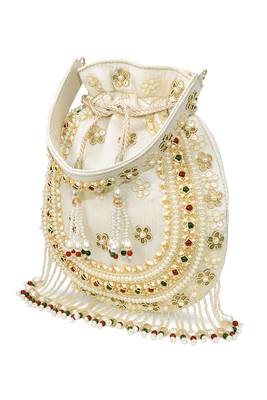 White embellished trendy potli bag ethnic wristlet purse for women & girls 2
