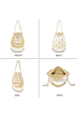 White embellished trendy potli bag ethnic wristlet purse for women & girls 3
