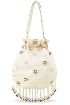 White embellished trendy potli bag ethnic wristlet purse for women & girls 4
