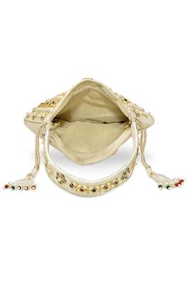 White embellished trendy potli bag ethnic wristlet purse for women & girls 5
