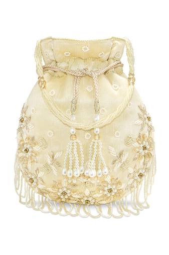 Golden embellished trendy potli bag bridal ethnic wristlet purse for women & girls