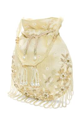 Golden embellished trendy potli bag bridal ethnic wristlet purse for women & girls 2