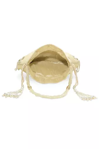 Golden embellished trendy potli bag bridal ethnic wristlet purse for women & girls