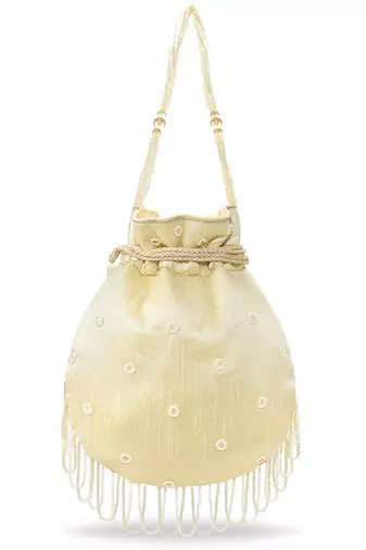 Golden embellished trendy potli bag bridal ethnic wristlet purse for women & girls