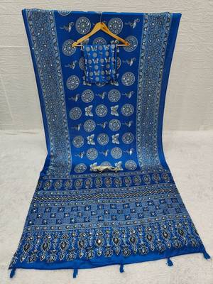 Blue Color Mirror Work Satin Saree 5