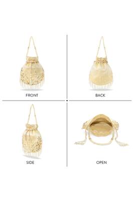 Golden embellished trendy potli bag bridal ethnic wristlet purse for women & girls 5