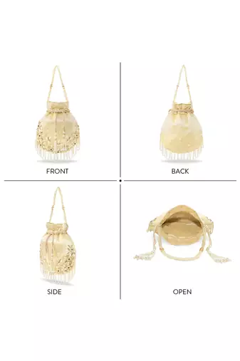 Golden embellished trendy potli bag bridal ethnic wristlet purse for women & girls