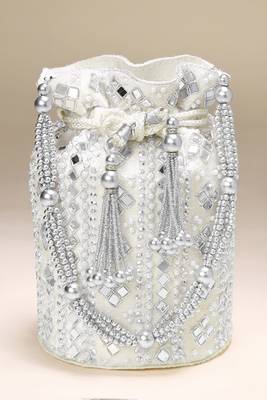 Wristlet purse white embellished potli bag handbag for women 1