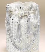 Wristlet purse white embellished potli bag handbag for women