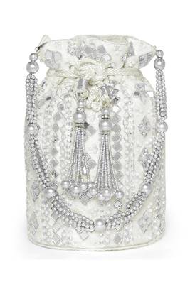 Wristlet purse white embellished potli bag handbag for women 2
