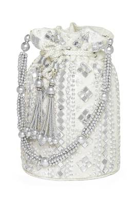 Wristlet purse white embellished potli bag handbag for women 3
