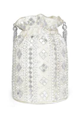 Wristlet purse white embellished potli bag handbag for women 4