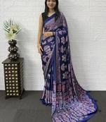 Dark Purple Color Mirror Work Satin Saree