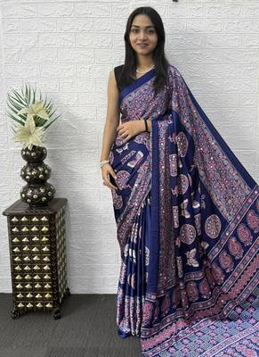 Dark Purple Color Mirror Work Satin Saree 2