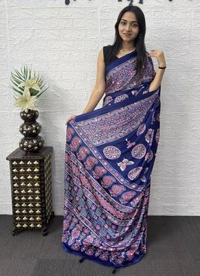 Dark Purple Color Mirror Work Satin Saree 3