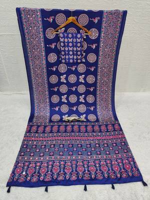 Dark Purple Color Mirror Work Satin Saree 5