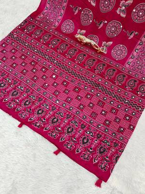 Pink Color Mirror Work Satin Saree 4