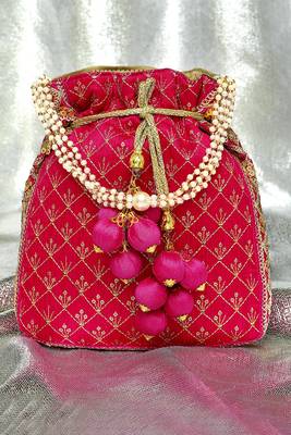 Rani pink potli bag gift for women handmade evening wristlet handbag stylish bridal purse fashion bag 1