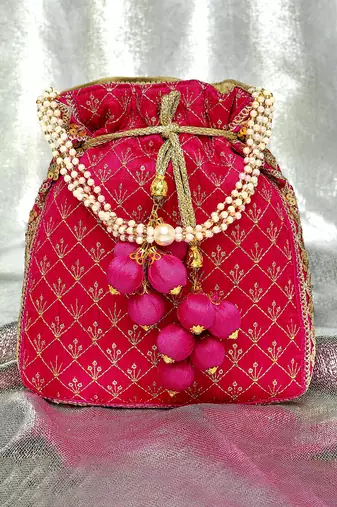Rani pink potli bag gift for women handmade evening wristlet handbag stylish bridal purse fashion bag