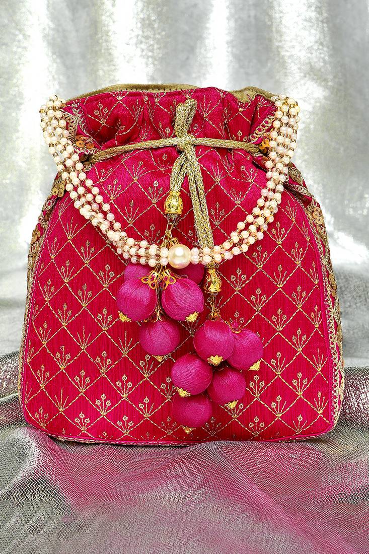 Rani pink potli bag gift for women handmade evening wristlet handbag stylish bridal purse fashion bag