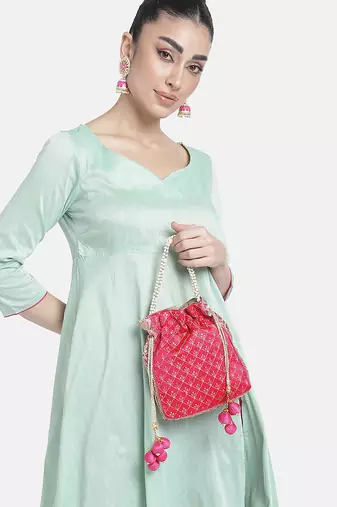 Rani pink potli bag gift for women handmade evening wristlet handbag stylish bridal purse fashion bag